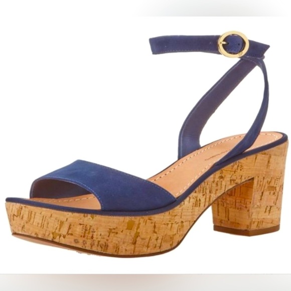 Diane von Furstenberg DVF Odelia Blue Suede Cork Open Toe Platform Sandals - 9 - Picture 1 of 13